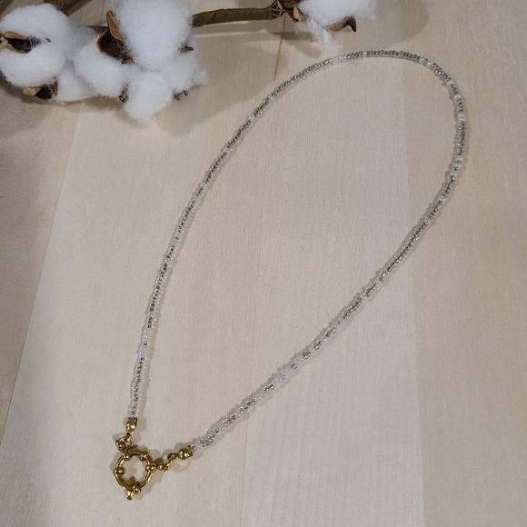 🩶🤍NEW🩶🤍 PRETTY!! SS 3MM Glass Bead Anchor Necklace in GREY,SILVER, &WHITE - Picture 8 of 13